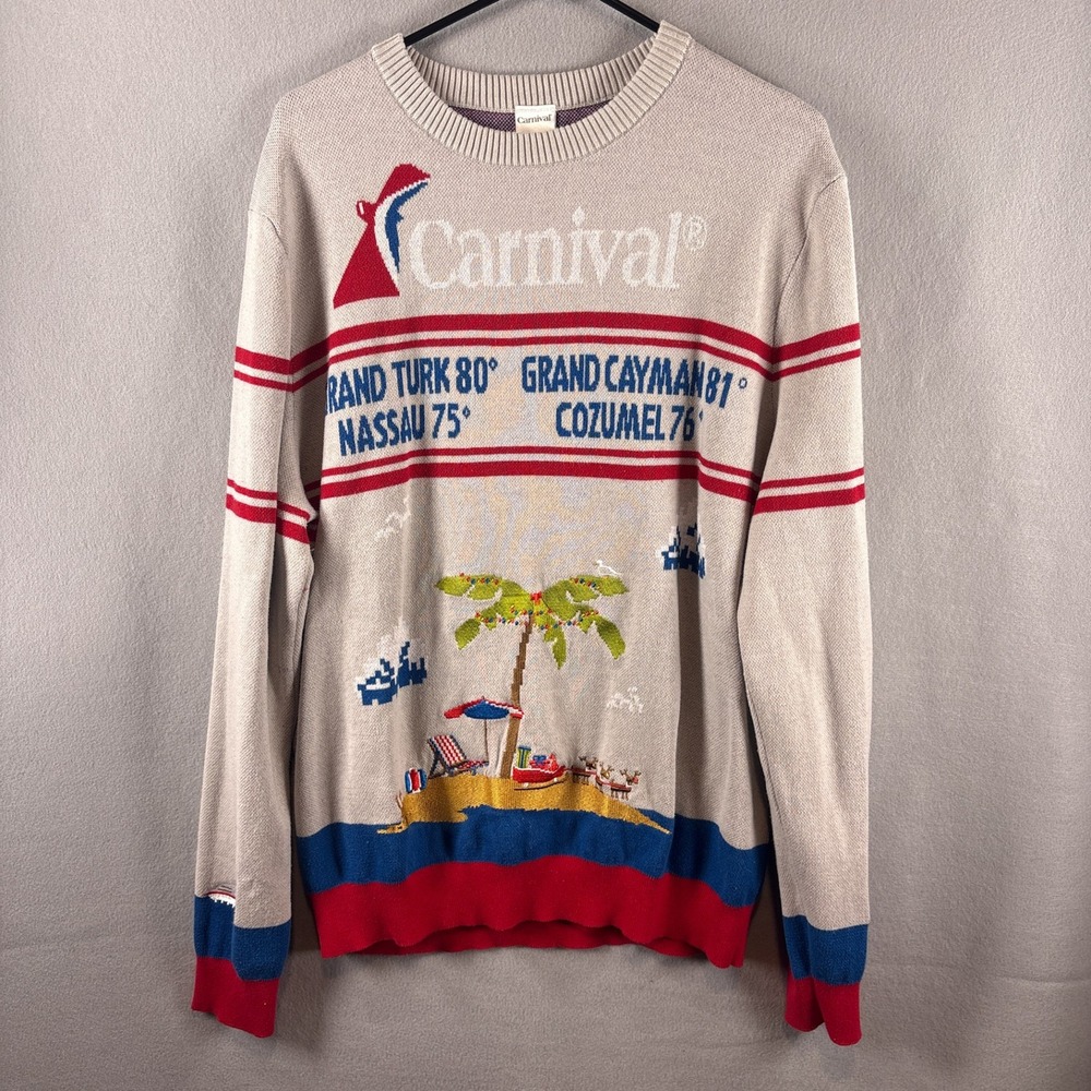 Carnival Cruise Lines Ugly Sweater XL Bahamas Cayman Island Beach AOP